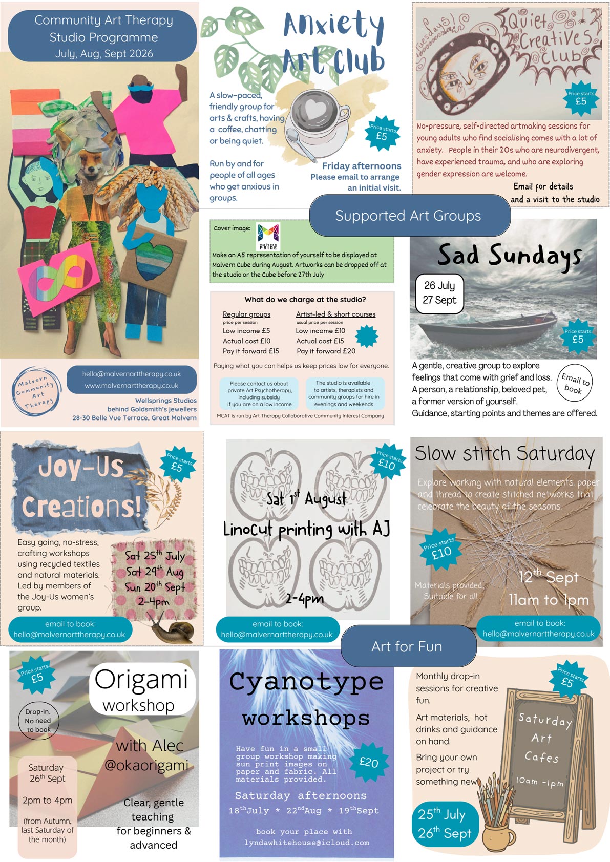Malvern Community Art Therapy Studio Programme - July to September 2026 Malvern Community Art Therapy Studio Programme - July to September 2026